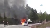 Mermer Yüklü Tır Alev Alev Yandı