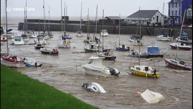 After Storm Callum: Capsized boats in Welsh harbour