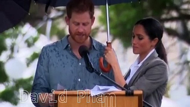 على الطريقة الكورية.. ميغان ماركل تحمل المظلة للامير هاري في مشهد رومانسي