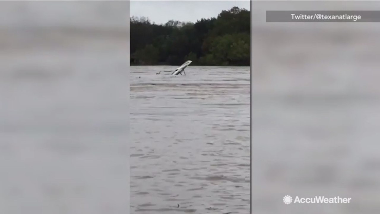 Massive debris carried across flooded lake