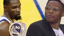 Kevin Durant Gives Russell Westbrook The Death Stare After Massive Block