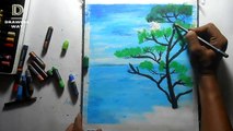 How to draw moonlight scenery with oil pastels (চাঁদের আলোর দৃশ্য) (259 )