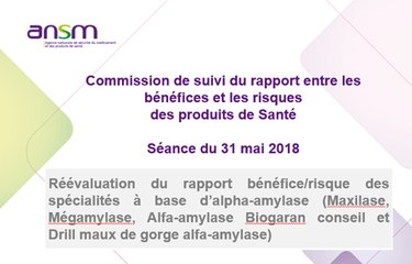 Spécialités à base d’alpha-amylase (Maxilase, Mégamylase, Alfa-amylase Biogaran conseil et Drill maux de gorge alfa-amylase)
