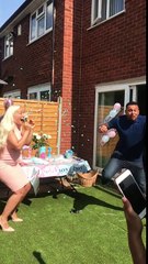 Gender reveal shows the dad celebrating in slow motion
