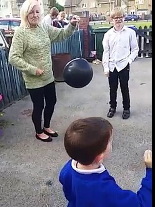 Little cries when he pops a balloon to reveal he's getting a baby sister