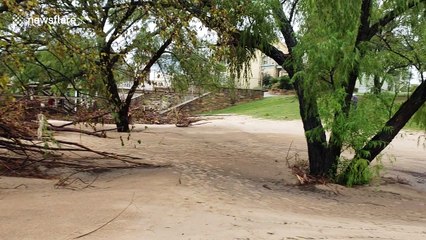 Footage shows remains of bridge after central Texas floods causes structure to collapse