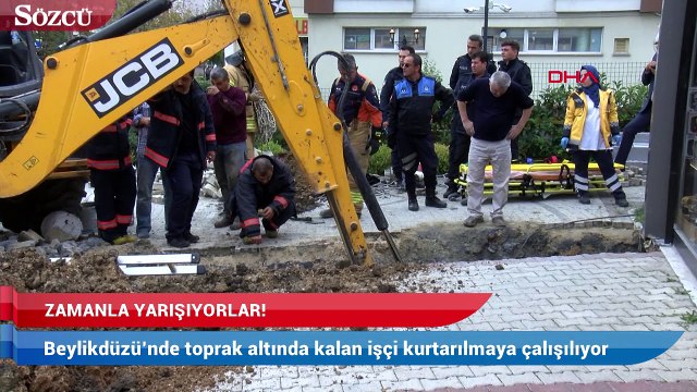 Beylikdüzü’nde toprak altında kalan işçi kurtarılmaya çalışılıyor