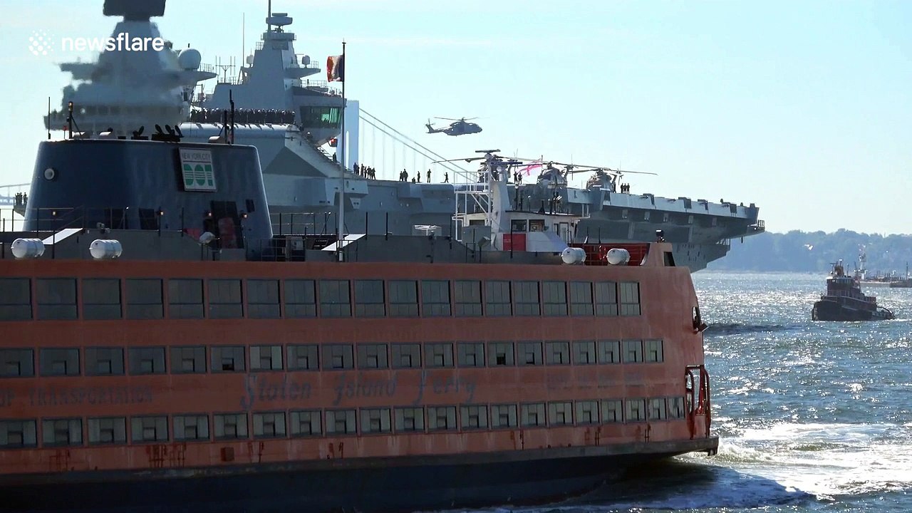 Aircraft carrier HMS Queen Elizabeth arrives in NYC for first US visit