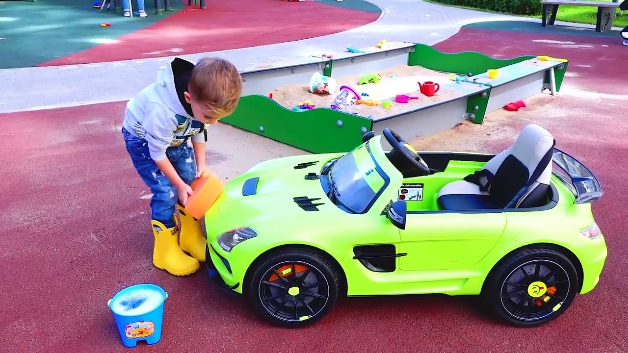 Nikita ride on Kids Car and Stuck Vlad Pretend Play with Toy Sewing