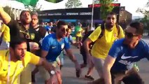 Brazilian football fans cheering in Argentina