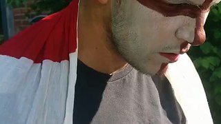 scared his daughter after paining his face as an England flag for the football game