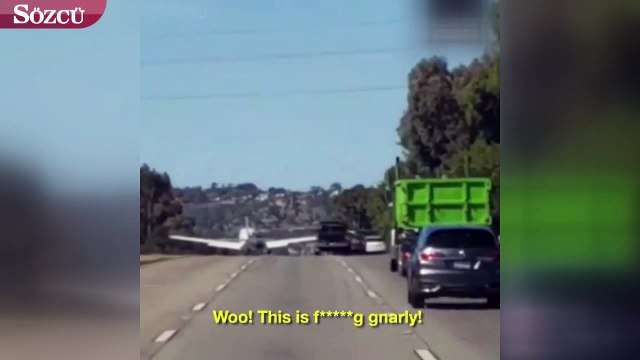 Küçük bir uçak trafiğe açık olan otobana iniş yaptı