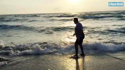 2 hommes tentent de sauver un requin échoué sur la plage