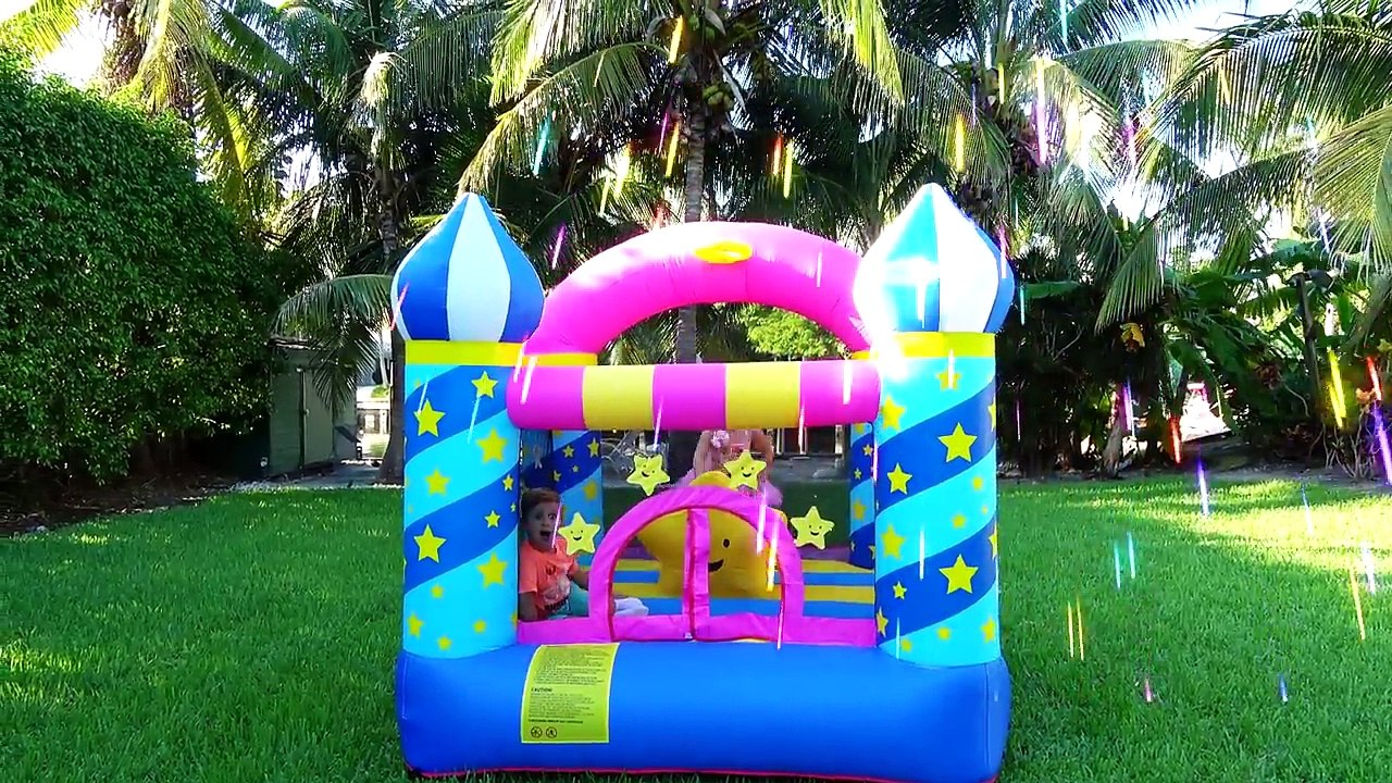Diana and New Trampoline with toys, Dad Left Alone With Kids!