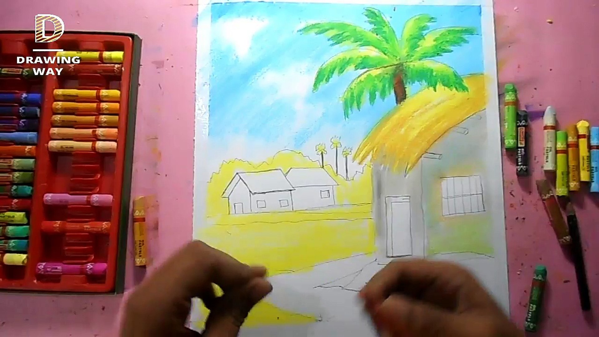 Scenery Drawing Easy, Oil Pastel Drawing Easy