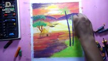 How to draw a village scenery step by step with oil pastels ( 269 )