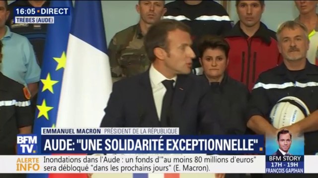 Macron dans l'Aude: La République, c'est cette vague plus forte que toutes les vagues qui ont frappé vos communes