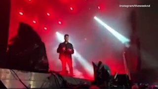 The Weeknd is nearly hit by falling stage equipment during show