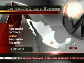 Mueren 3  personas tras caída de helicóptero privado en Edomex