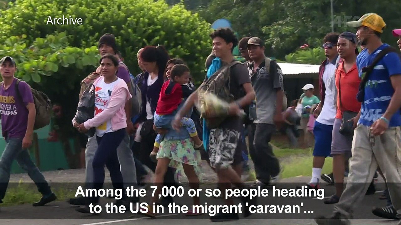 Children migrants walk alongside parents as they head to the US