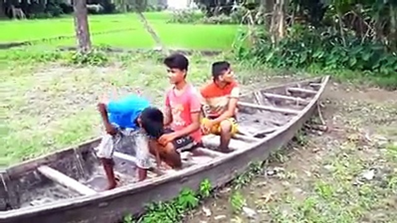 Young boy trying do shocked to friends but has been be joked with him