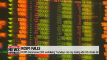 KOSPI drops below 2,040 level during Thursday's mid-day trading after U.S. stocks fall