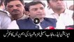 Opposition leader Punjab Hamza Shahbaz talks to media
