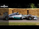 Lewis Hamilton's Mercedes F1 car flat-out at Goodwood