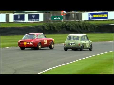 Mini pushes Alfa so hard it slides and bumps off curb