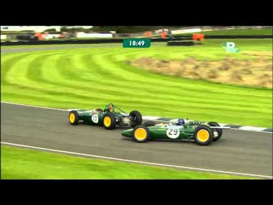 Nick Fennell spins Lotus-Climax 25 in the Glover Trophy race at Goodwood Revival