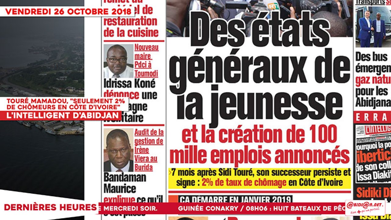Le Titrologue du 26 Octobre 2018 : Touré Mamadou, "Seulement 2%  de chômeurs en Côte d’Ivoire".