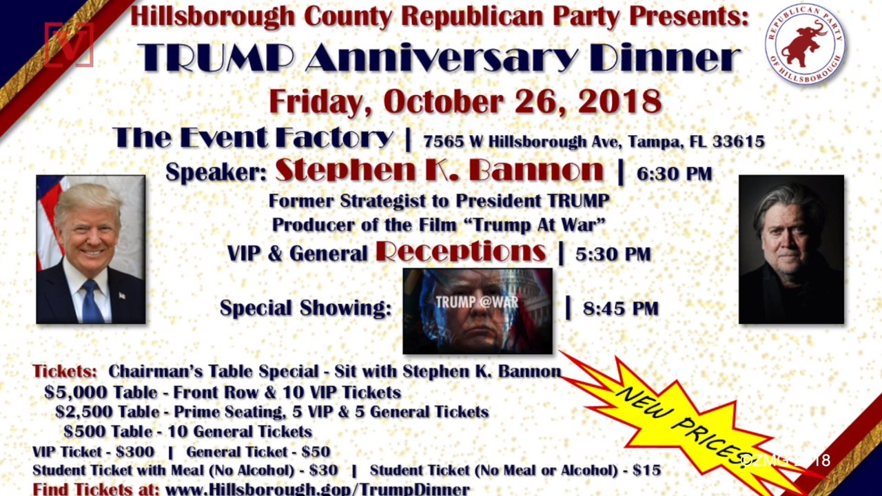 Tickets for Republican Fundraising Dinner With Steve Bannon Now Free