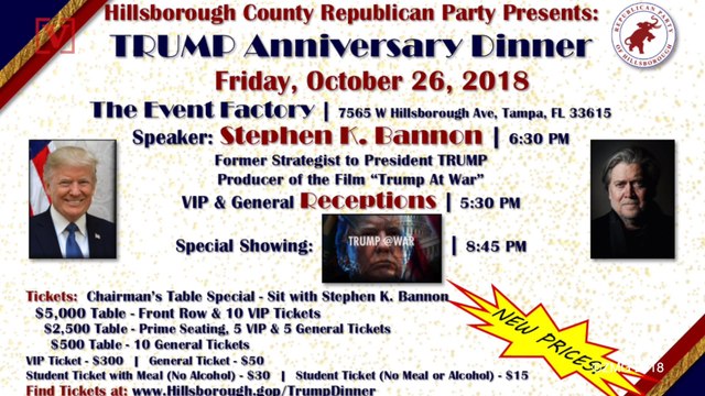 Tickets for Republican Fundraising Dinner With Steve Bannon Now Free