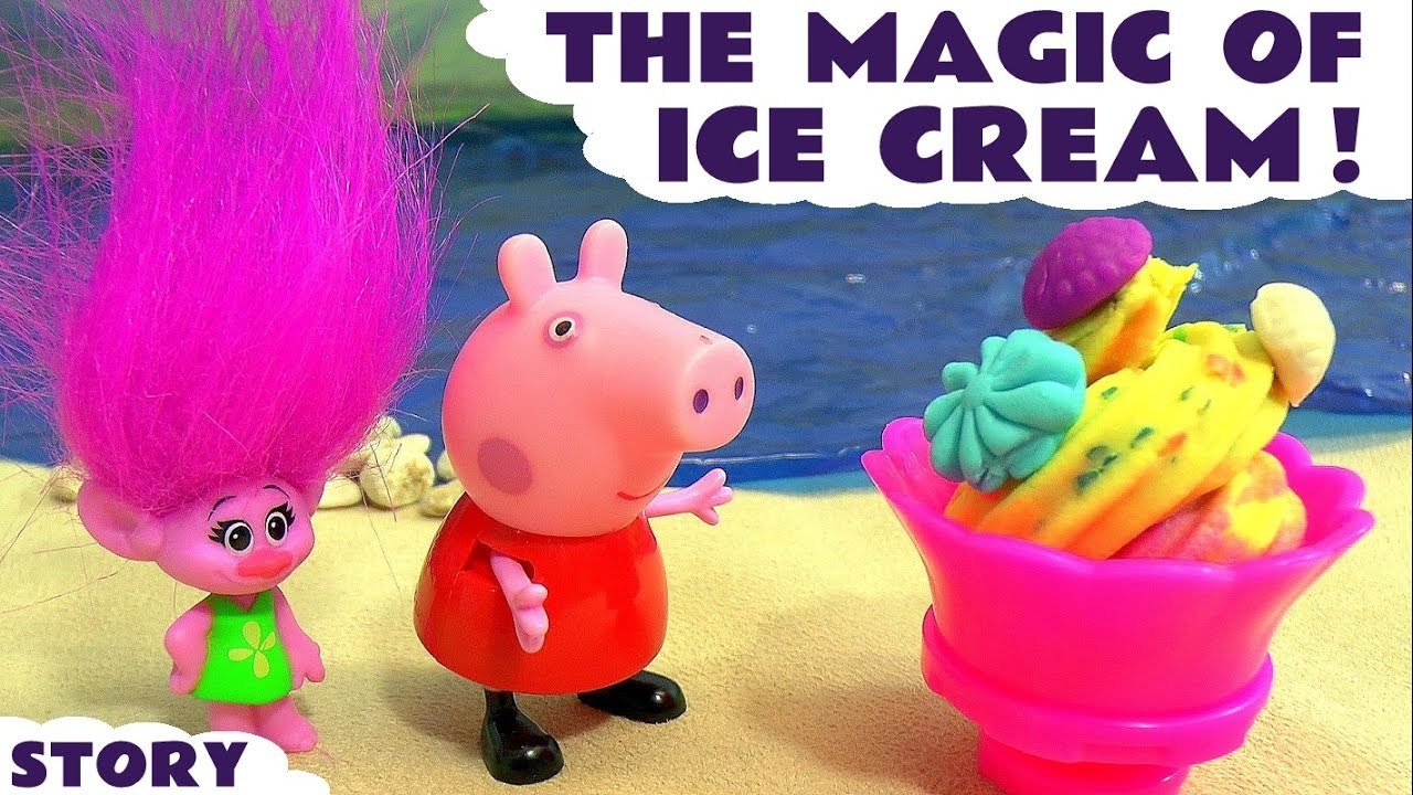 Peppa Pig with the magic of Play Doh Ice Cream with Disney Trolls - A fun fun toy story for kids