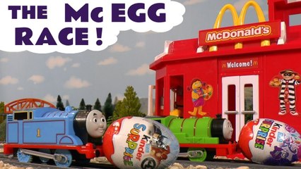 McDonalds Drive Thru Kinder Surprise Chocolate  Egg Race with Thomas and Friends Trains A Fun Toy Story for kids
