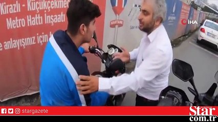 Belediye otobüsünün şoförü kendisine çarpan gence sarıldı