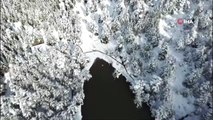 Kar Yağışıyla Eşsiz Güzelliği Ortaya Çıkan Limmi Gölü Havadan Görüntülendi