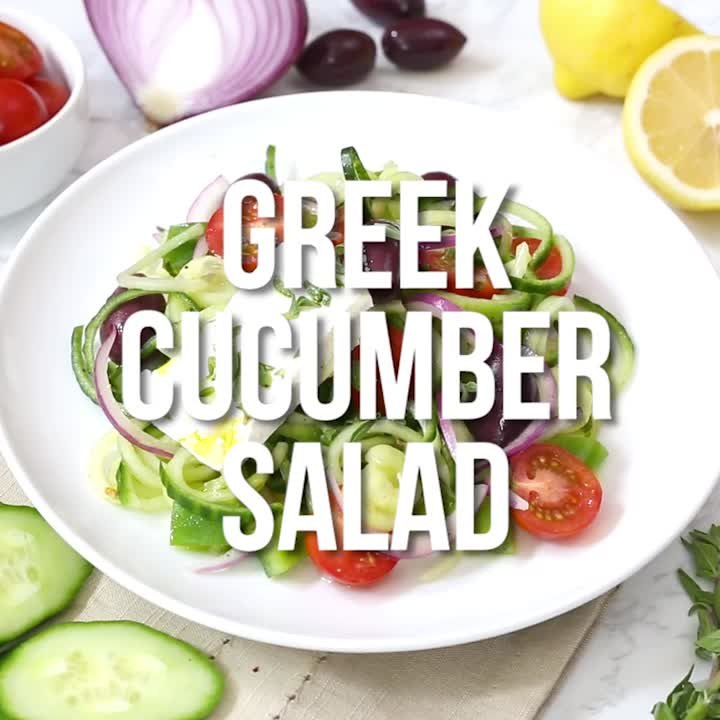 Spiralized Greek Cucumber Salad with Lemon and Feta
