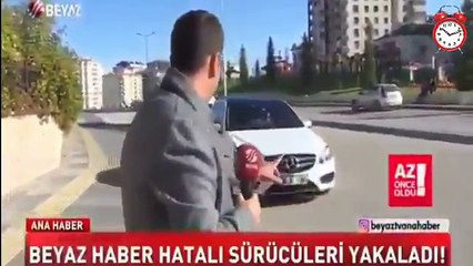 Haber yapmak için arabanın önüne atlayan Beyaz TV muhabiri, tartaklandı