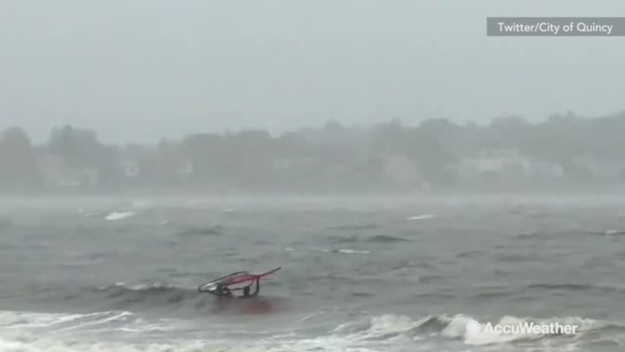 Winds are so strong, it's even too much for this wind surfer