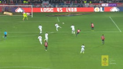 Bamba's shot is deflected and then rebounds off the crossbar