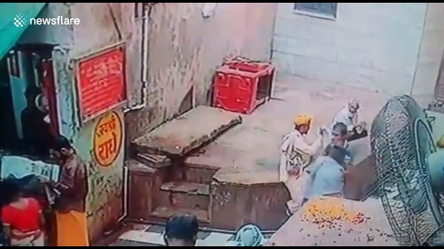 Snake charmer chases monkey after it snatches his cobra