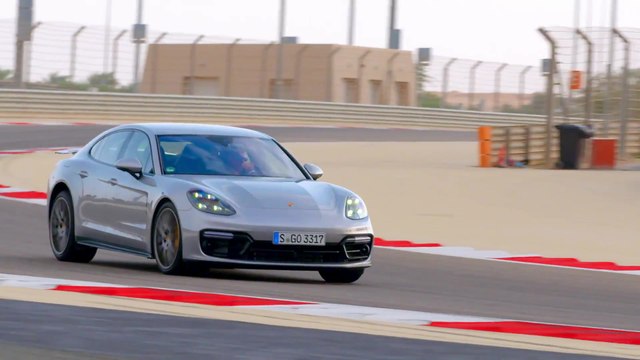 Porsche Panamera GTS Driving on the track in GT-Silver Metallic