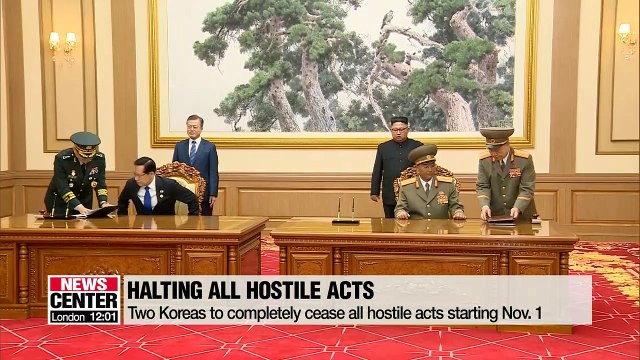 South and North Korea to completely cease all hostile acts against each other from Nov. 1st