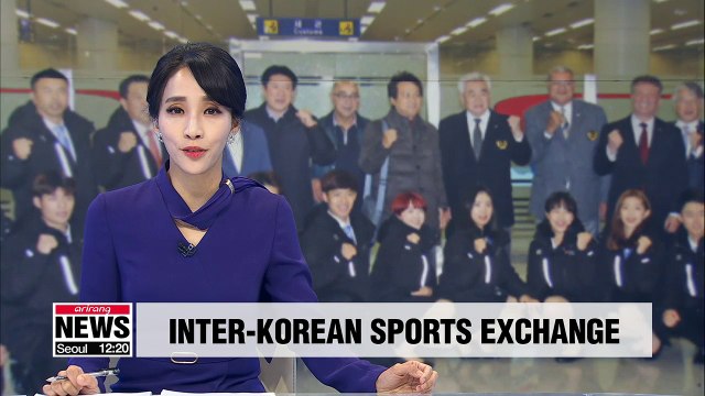 Delegation from S. Korea's World Taekwondo Federation arrives for performance in N. Korean capital