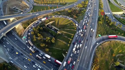Mahmutbey’in bitmeyen trafik çilesi havadan görüntülendi