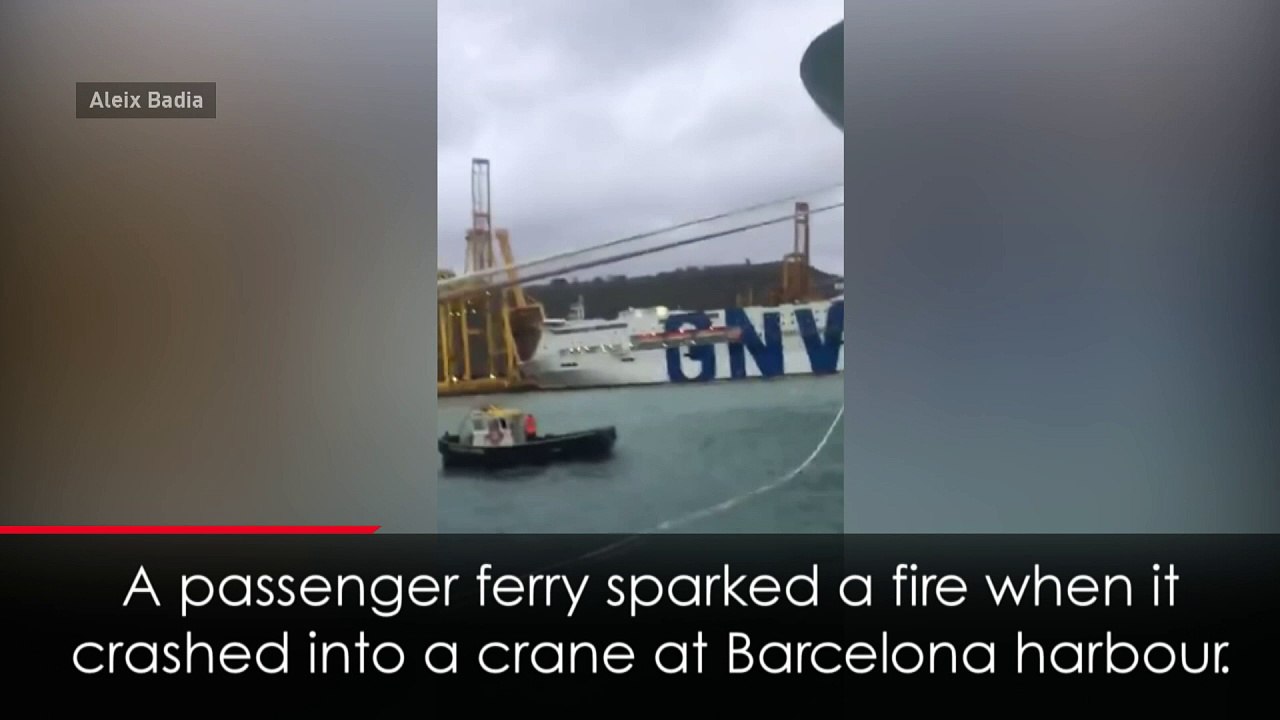 Ferry crash sparks fire in Barcelona