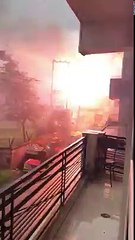 Electricity fire on street pillar so danger