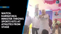 Watch: Karnataka minister throws sports kits at athletes from stage