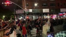 Costumed dancers move to the tune of 'Thriller' at NYC Village Halloween Parade